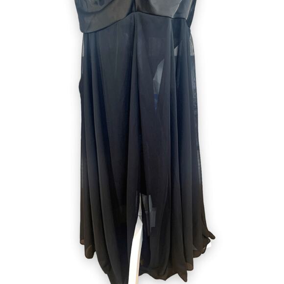 Vintage Cache Formal Black Formal Maxi Strapless Gown Rhinestone Brooch Sheer - Picture 5 of 11